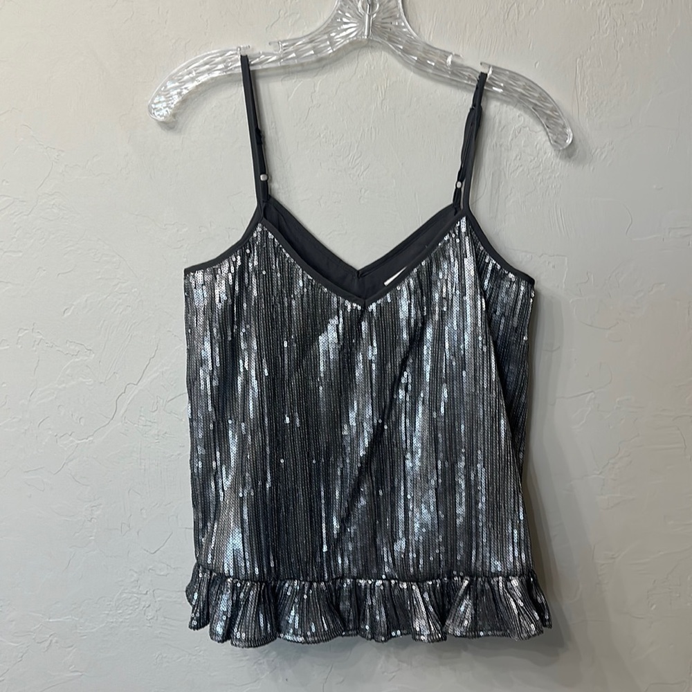 Anthropologie grey sequin ruffle tank top size 4. NWT